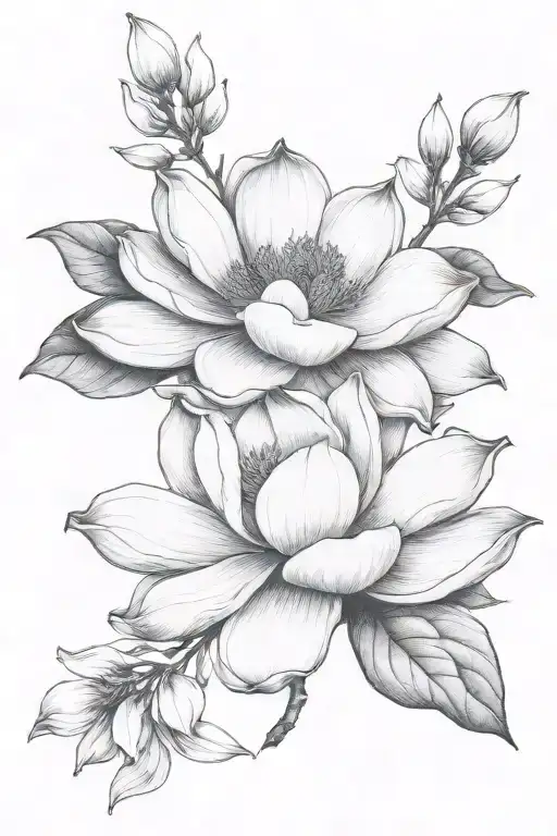 Magnolia With Script Tattoo Design Inspired