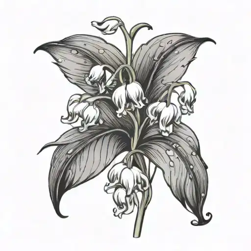 Minimal Design Of 2 Lily Of The Valley Flowers That Form A Heart With The Stems