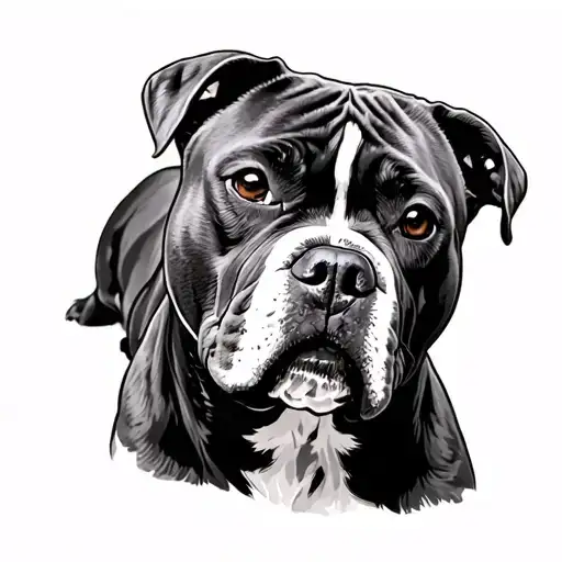 Mean Looking Pit Bull In American Traditional Style