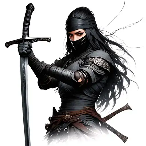 Realistic Portrait Of Female Shinobi Warrior Holding Sword