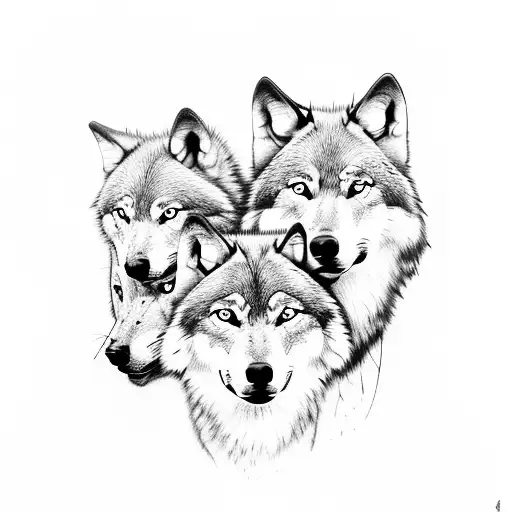 Wolf With Two Wolf Cubs