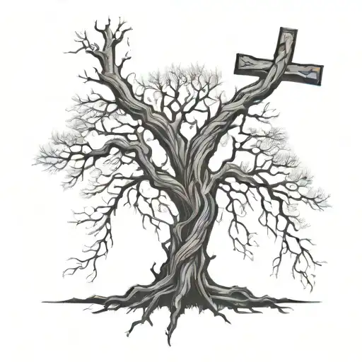 Leafless Tree With Cross Wrapped