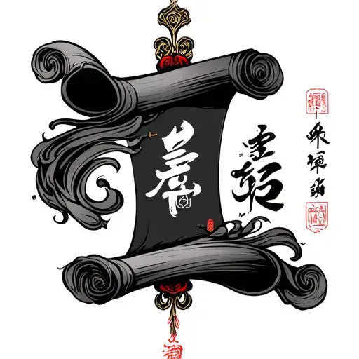 Scroll With Chinese Wording On It With Desgin On The Outside
