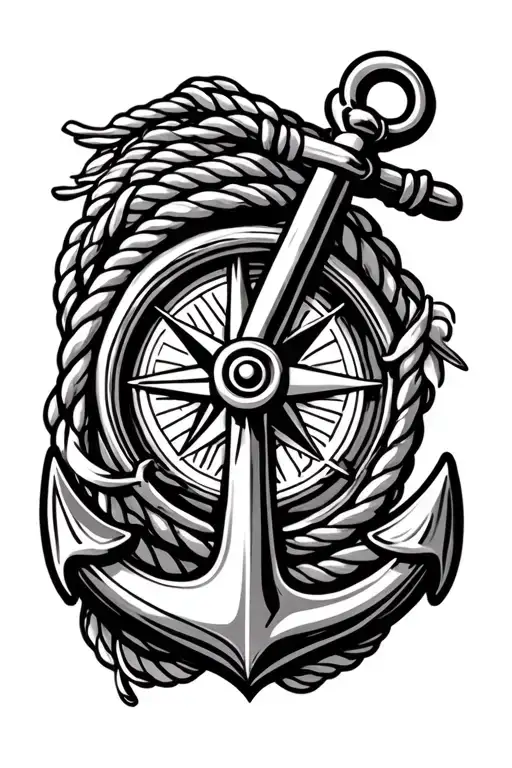 Anchor With Rope And Compass Arm Band With Tribal Background