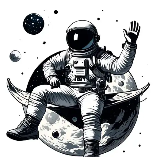 Astronaut Sitting On Top Of The Moon Waving