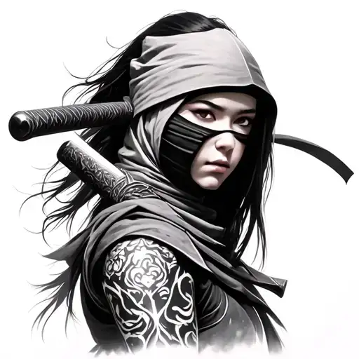 Realistic Portrait Of Female Shinobi Warrior Holding Sword
