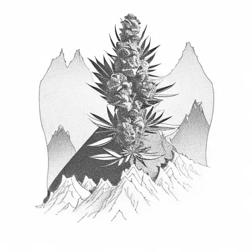 A Ninja Stealthily Climbing A Mountain Peak With A Cannabis Plant Growing At The Summit
