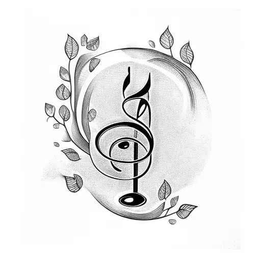 Design A Tattoo Of A Music Note Intertwined With Branches And Leaves In A Forest Setting