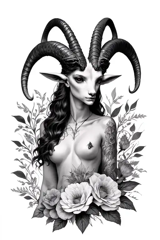 Baphomet Capricorn Full Body Flowers