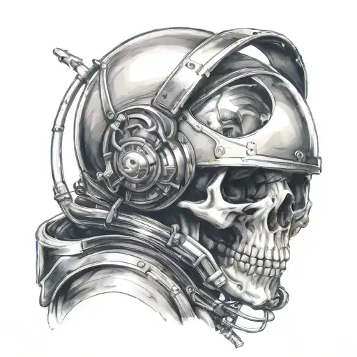 Skull Wearing A Space Helmet Surrounded