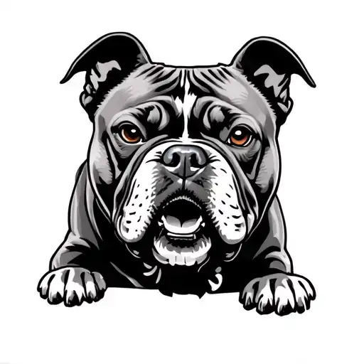 Angry Looking Pit Bull In American Traditional Style