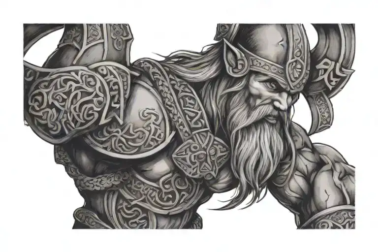 A Viking Warrior With Religious Symbols Intertwined In The Design