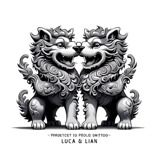 Luca Und Lian Name On Foo Dog Playing Together