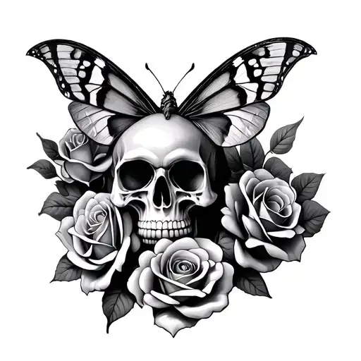 Skull Roses Moth Tattoo Chest