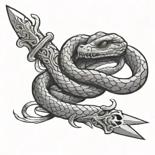 Scary Snake Wrapped Around A Sword