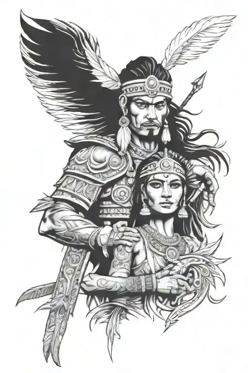 Indian Warrior Holding A Princess Surrounded
