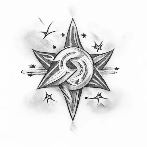 A Black-grey Tattoo Of A Shooting Star Made Of Dollar Bills