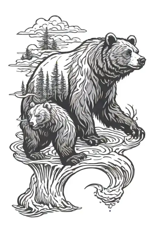 Bear And River Surrounded