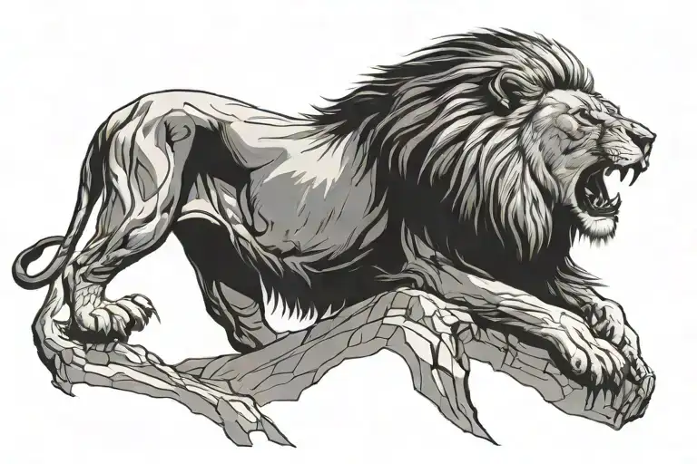 Lion Roaring On A Cliff Edge Overlooking