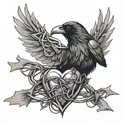 Raven And Barbed Wire Guarding The Heart