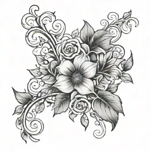 Half Arm Sleeve Flowers And Vines Going Up The Arm With The Date August 30Th Tied Into The Vines