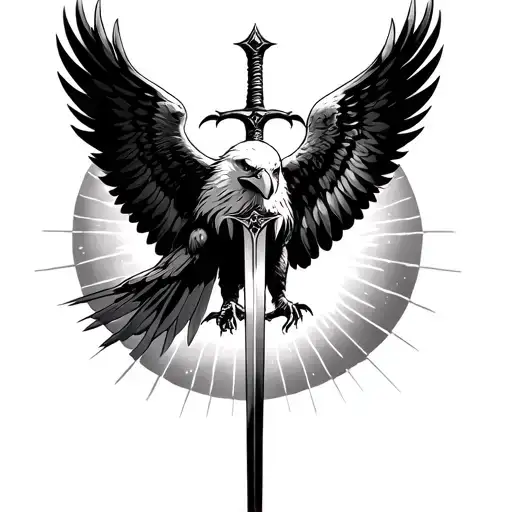 Eagle Wings Spread Sunrise Backgroung On Wings Maybe Some Sword