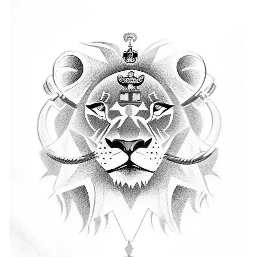 Design A Sleeve Tattoo Featuring A Lion And Marine Corps Insignia Surrounded By Gun Motifs
