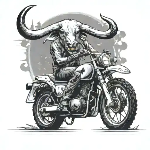 Texas Longhorn Riding A Dirtbike Drinking A Corona With Oil Rigs In The Background
