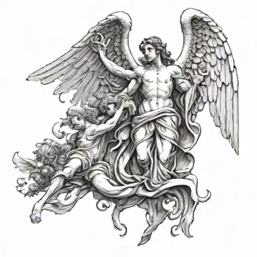 Angel Reaching Out For Other Angel Being Pulled Down By Demons