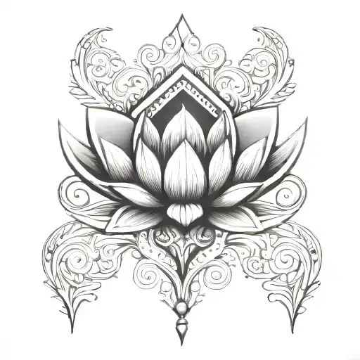 Lotus Unalome Integrated With A Shield Vector