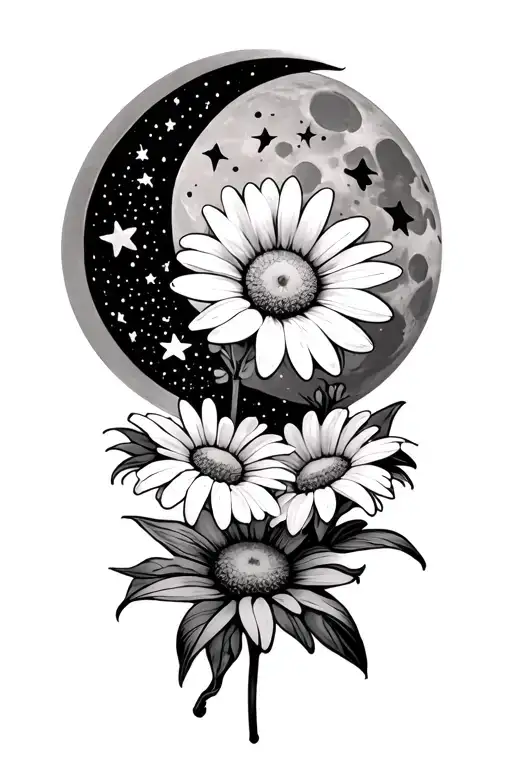 Daisy With Shooting Stars Moon