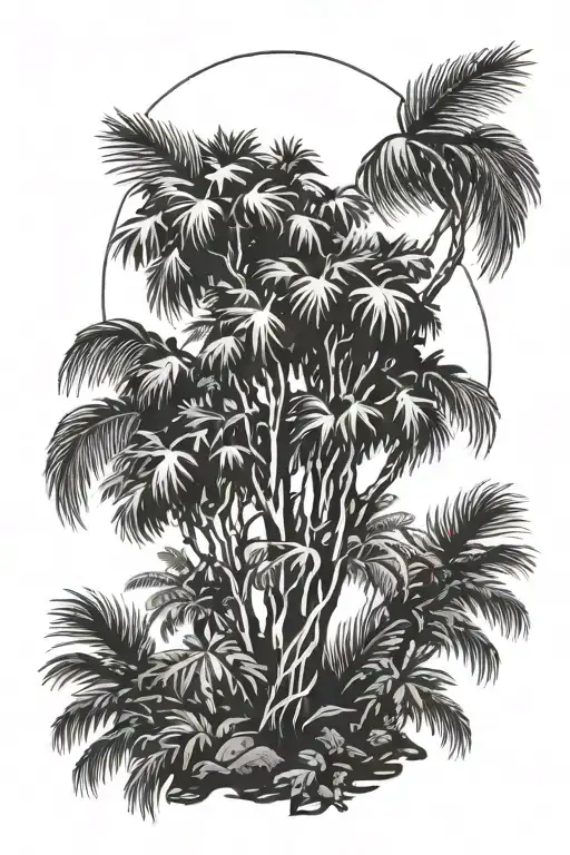 Pine Trees And Palm Tree Intertwined