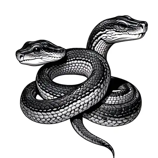 Curvy Snake With To Separate Heads And One Body