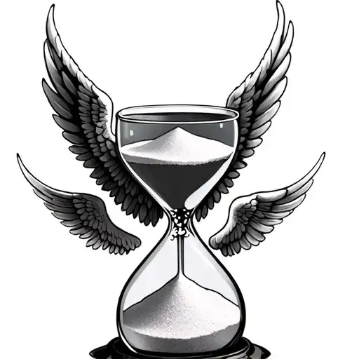 Hour Glass With Sand And Angel Wings On The Inside Of The Hour Glass