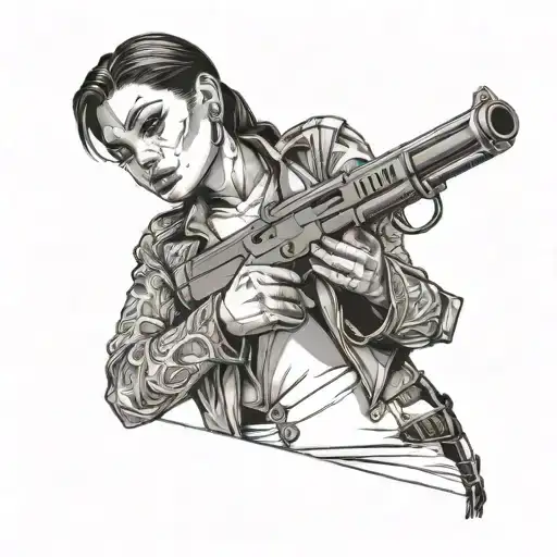 Chuco Moreno Girl Side Profile Holding Gun