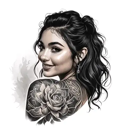 Female Slightly Smiling Over The Shoulder