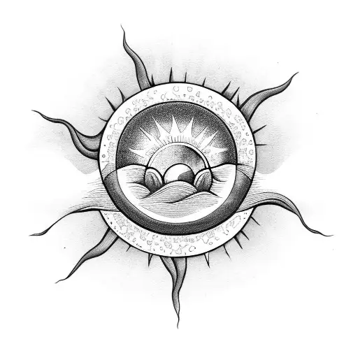 Heart-shaped Moon And Sun Intertwined With Vines And Flowers