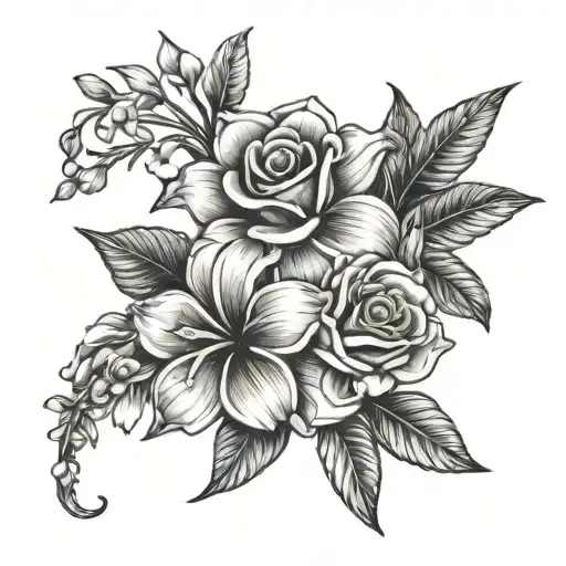 Rose And Daisy And Plumeria Flower Intertwined