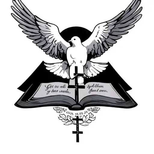 Dove And Bible Scripture On Left Chest With Three Crosses On Front Delt