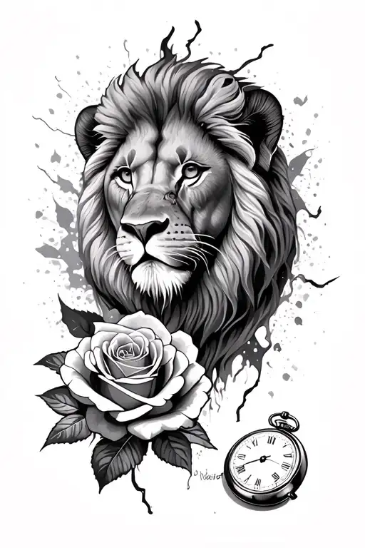 Lion And Lioness With Rose And Pocket Watch Torn Apart