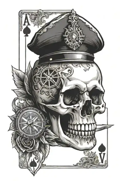 Skull With Compass And Playing Cards