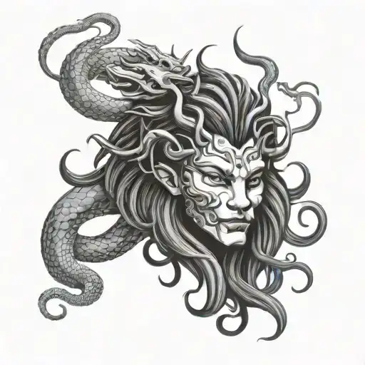 Medusa Head With Chinese Dragons
