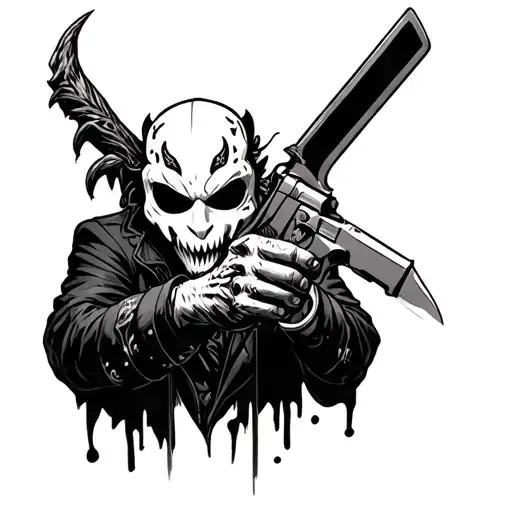 Masked Demon Holding A Pistol And Knife