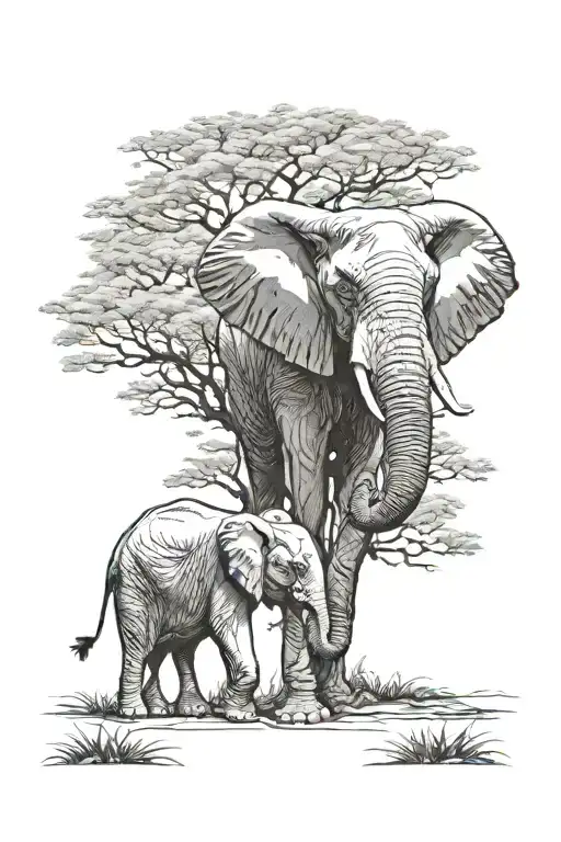 African Elephant And Jacaranda Tree