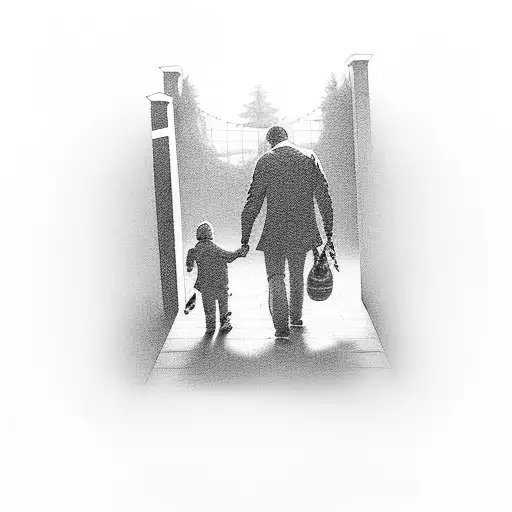 Dad And Son Walking Towards Gate