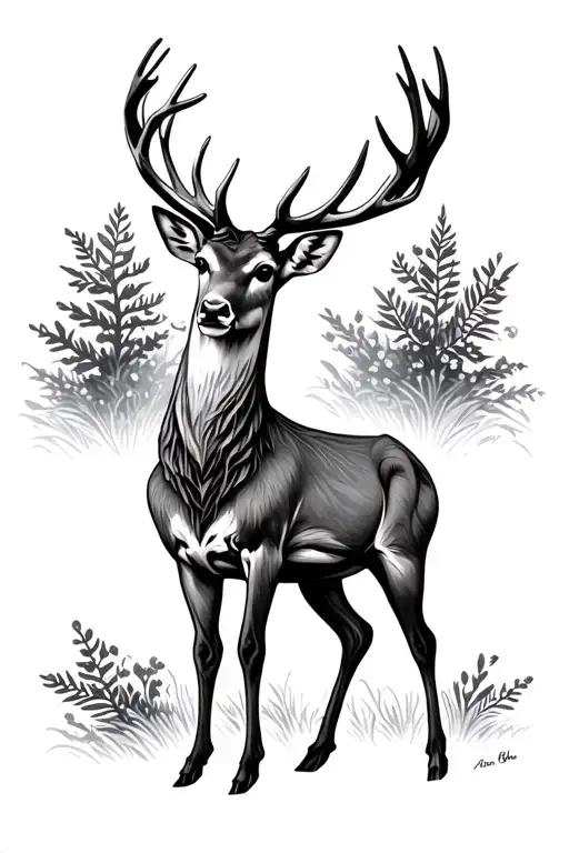 One Line Deer Standing