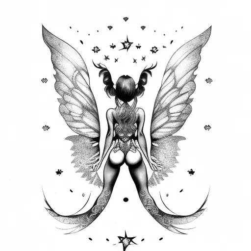 Back Tattoo Fairy Wings Stars And Mooon