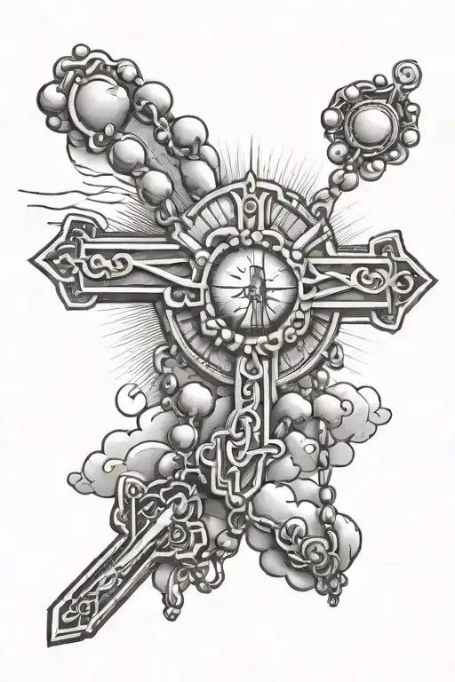 Rosary Going Through Clouds With Sun Rise