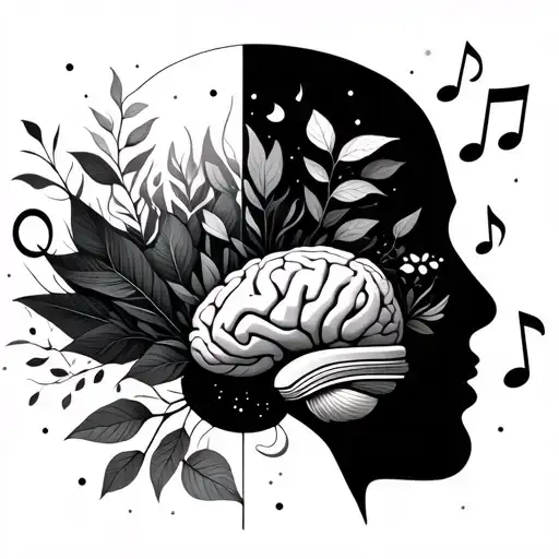 Mind And Brain Balance With Music Notes Floating And Nature Elements