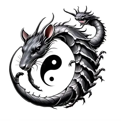 Yin Yang With Rat And Scorpion And Dragon